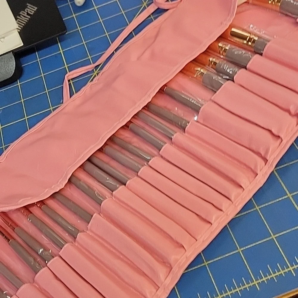 Pink Makeup Brush Set of 22 Pleather Pink Case